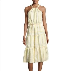 Rebecca Taylor Yellow Pinstripe Halter Midi Dress